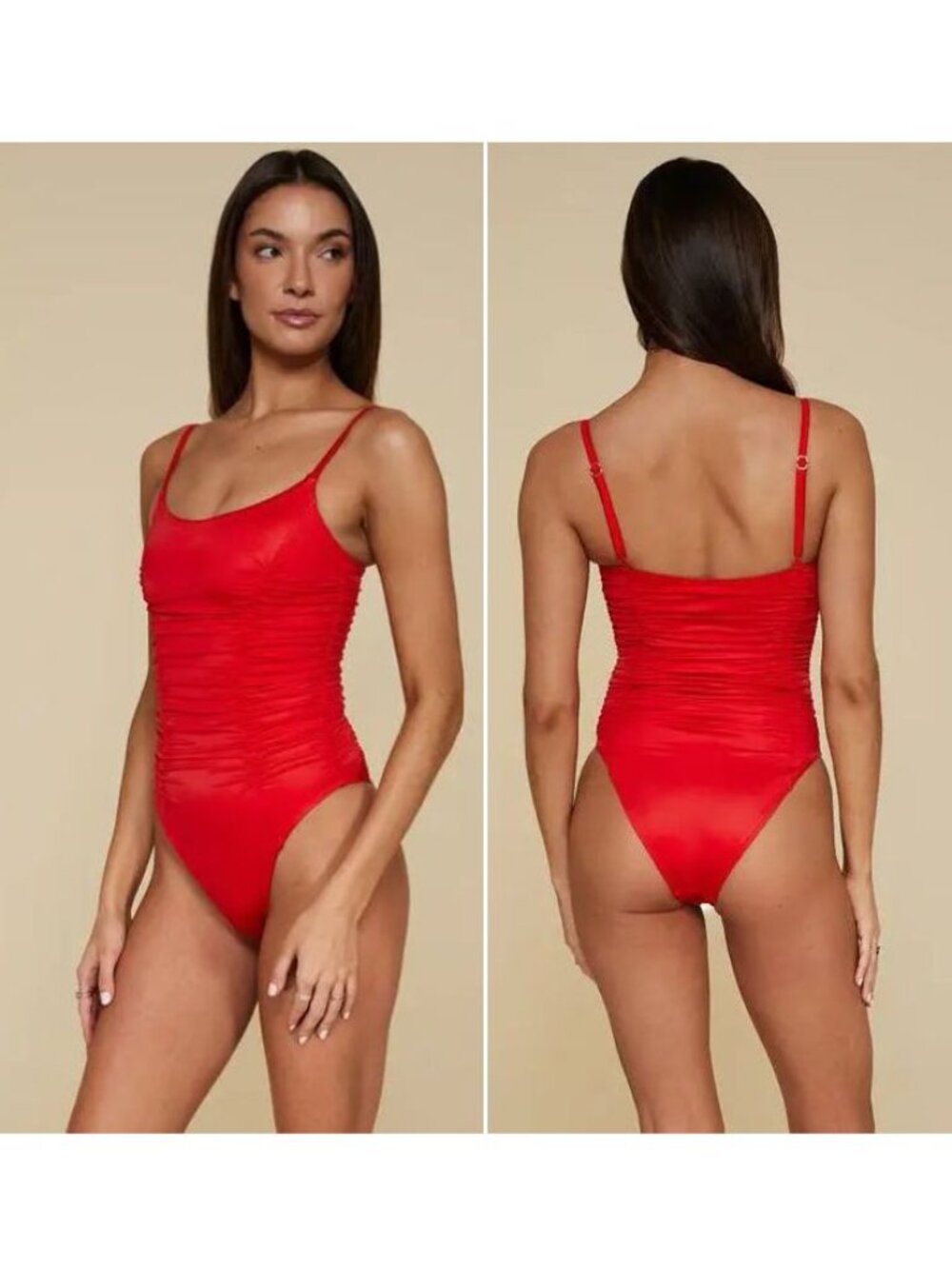B. SWIM Tsunami One Piece Swimsuit SIZE M Setting Sun Red Ruched Cheeky NEW $132